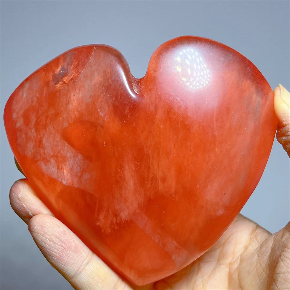 Red Molten Stone Heart Natural Crystal Quartz Carving Mineral Reiki Energy Feng Shui Gemstone Decoration Healing Gemstone
