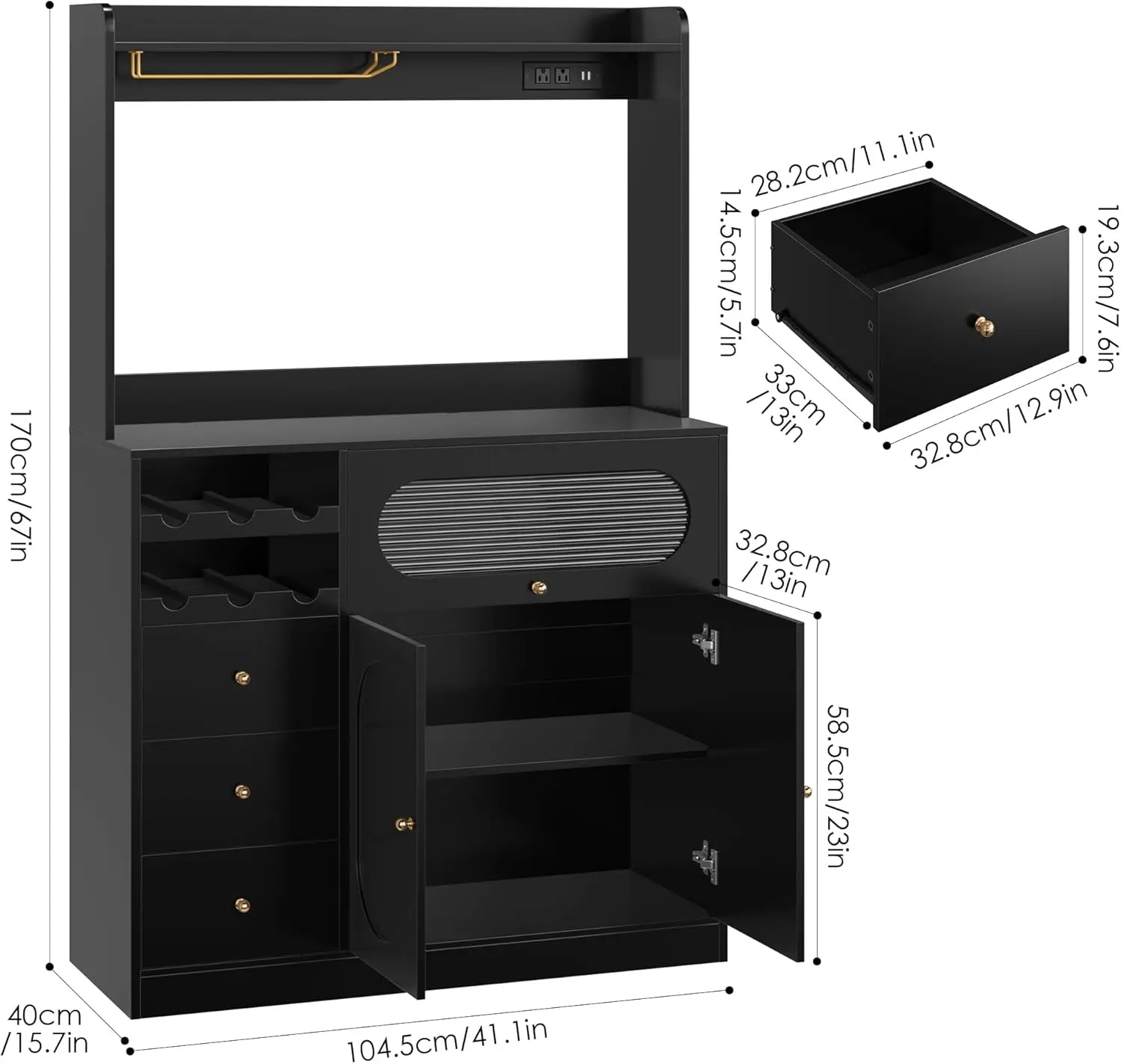Aufbewahrungsschrank für die Küche, Speisekammer mit Schrank, Buffet-Sideboard mit Stauraum, Kaffee-Barschrank mit Steckdosen, Mikro