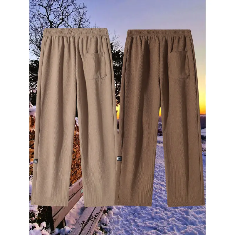 2-Pack Corduroy Casual Pants Thickened And Warm Padded Men Trousers Winter Clothes Man Men's Thermal Male Cold Weather Sports
