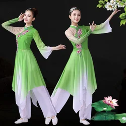 Chinese Folk Dance Classical Yangko Dance Costumes Adult Elegant Embroidery Fan Costume Ancient Hanfu Clothing  Square Dance