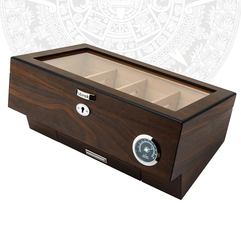 Glass Top Cigar Display Humidor with Divider, Safety Lock, Humidifier, Hygrometer, Cedar Wood, Large Capacity