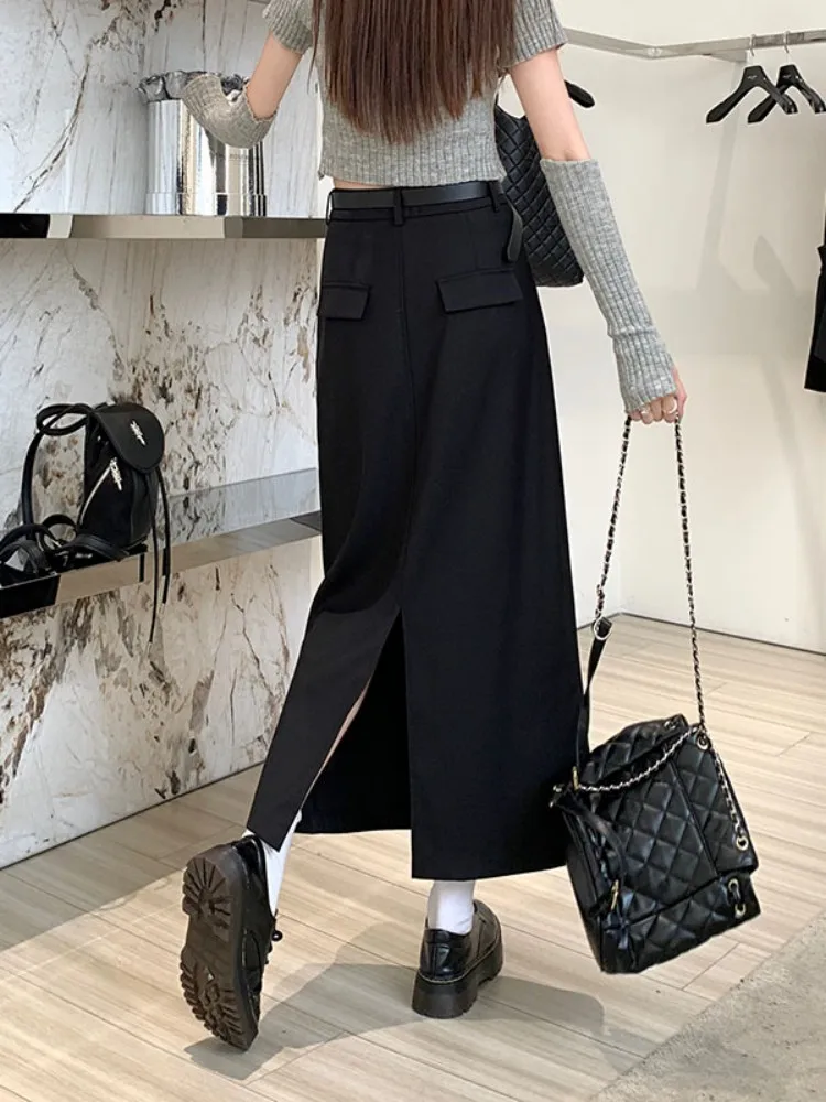 2Colors S-XL Spring Autumn Female Pencil Skirts 2023 Women High Waist Suit long A line skirts womens Maxi Skirt Female (75080)