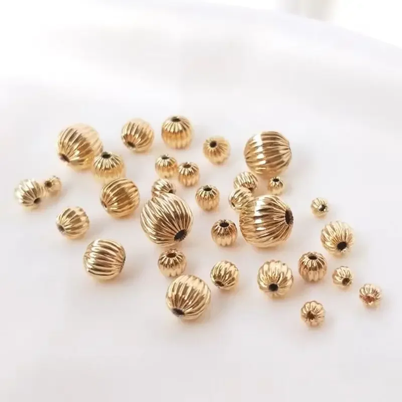 14K Gold Color Plated Brass Lantern Bead Watermelon Bead Pumpkin Bead DIY Hand-made Loose Bead String First Jewelry
