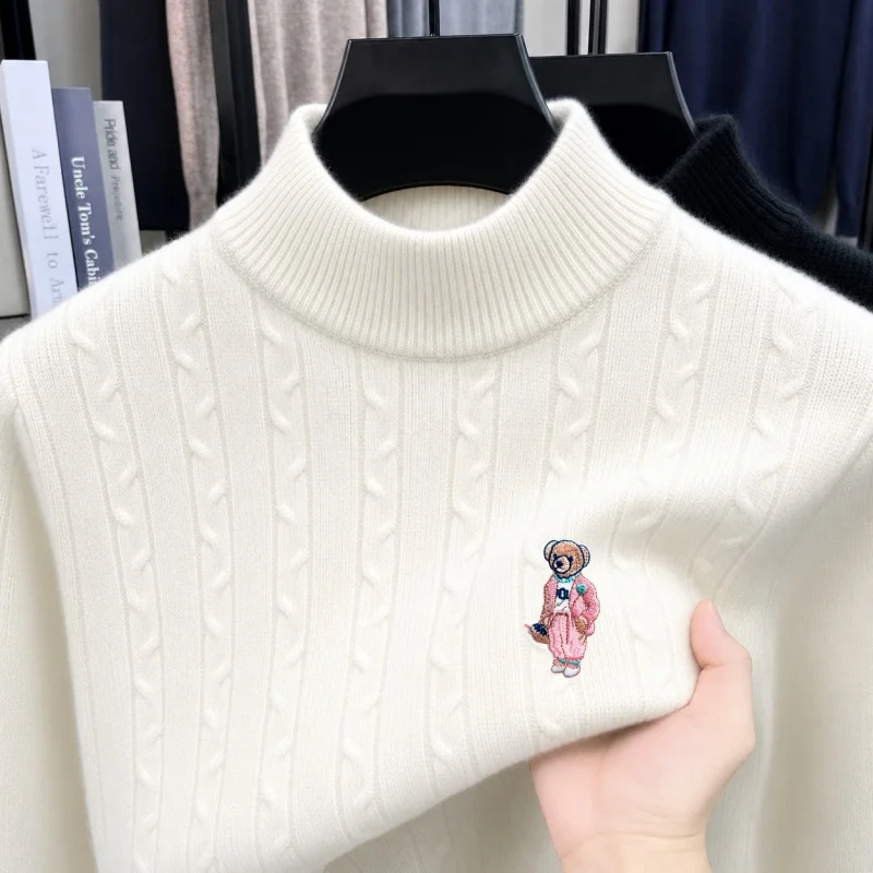 Neuer Herren-Jacquard-Pullover für den Herbst, Hochwertiger Strickpullover mit halbhohem Kragen und Stickerei, Modische Herrenbekleidung – Detail 6