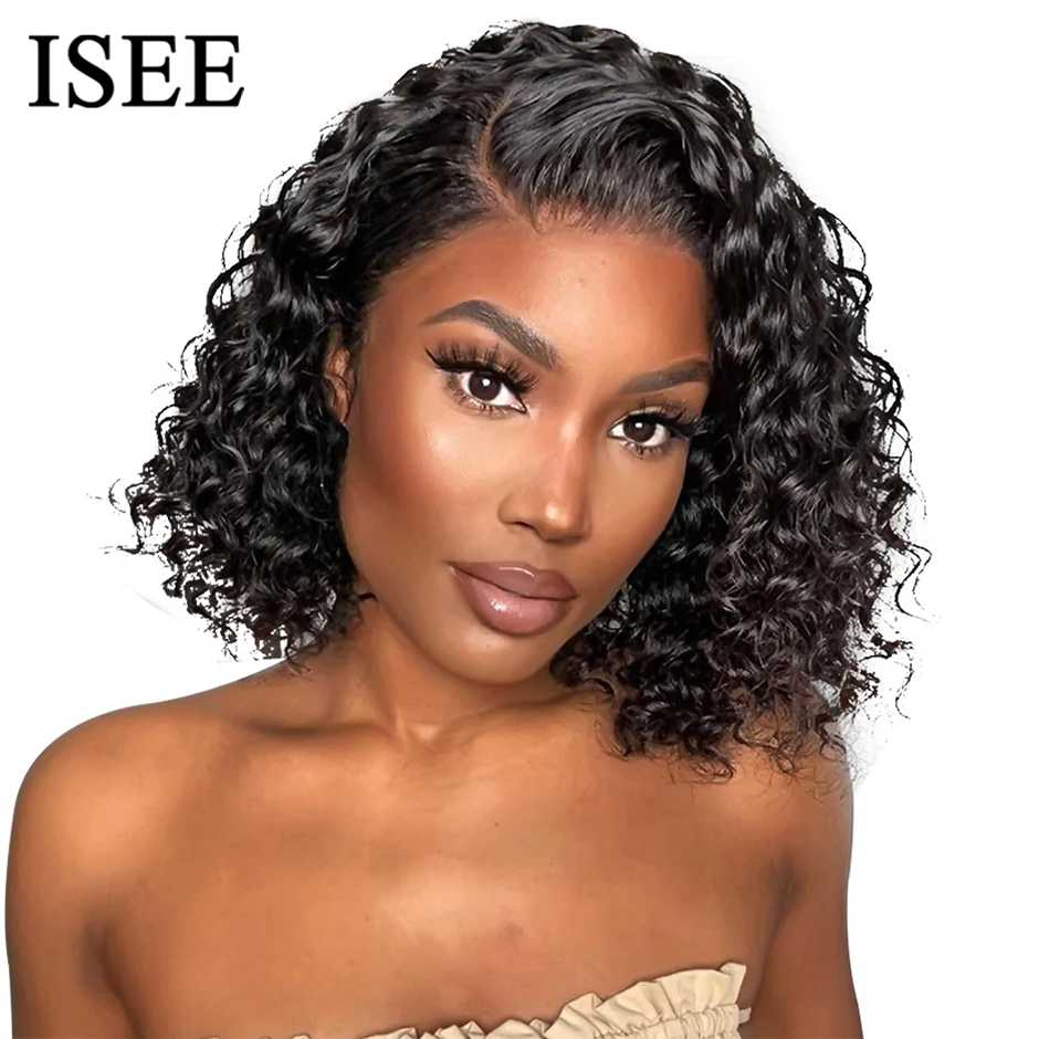 Water Wave Bob Human Hair Wigs Brazilian Water Wave Bob Wigs ISEE HAIR 4X4 Lace Closure Wigs Short Bob Lace Front Wigs For Women