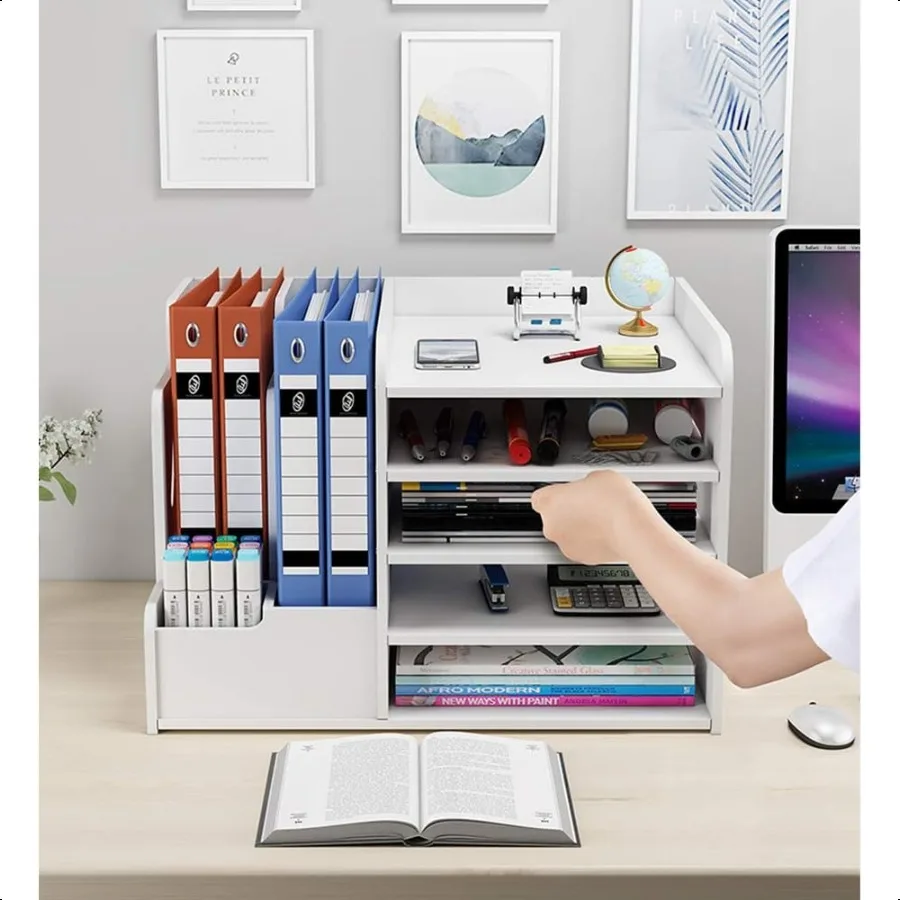 Белый настольный органайзер, универсальный настольный лоток для документов, органайзер, полка для хранения, стеллаж для домашнего офиса, школы PB073