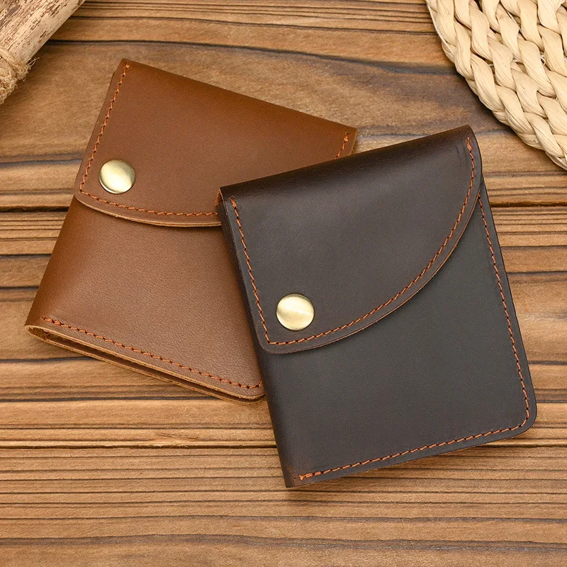 Vintage Crazy Horse Leather Men Wallet Genuine Top Layer Cowhide Short Card Holder Fashion Card Bag