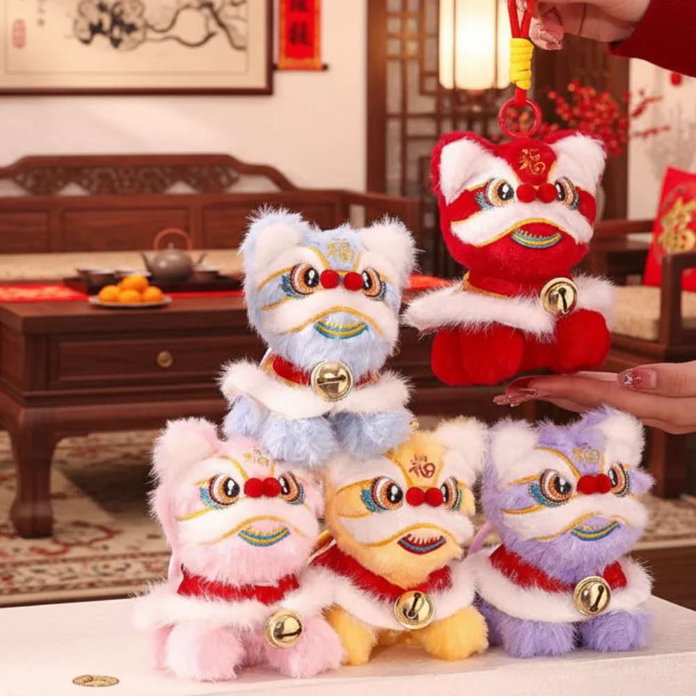 

Мультяшный брелок для танца льва, колокольчик в китайском стиле, подвеска для танца льва, пробужденный лев, год лошади, плюшевая игрушка, кукла, сумка, подвесной декор