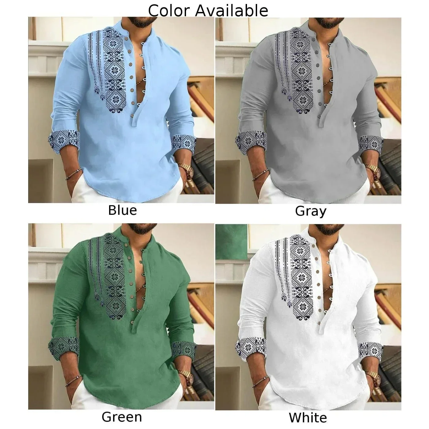 Men\'s Loose Henley V Neck T Shirts, Button Down Shirt Blouse with Long Sleeves, Perfect for a Summer Beach Look