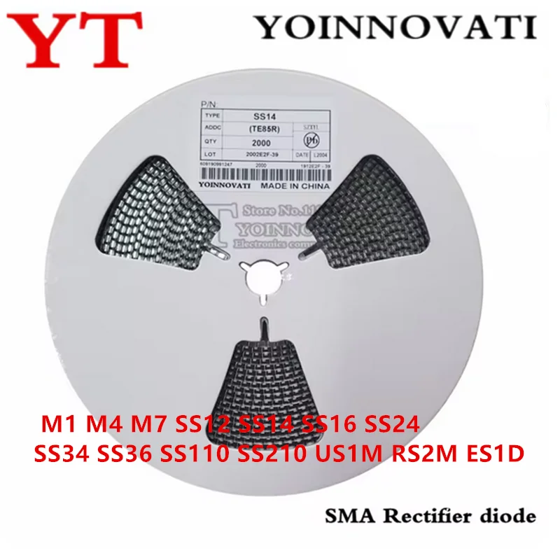 2000PCS SMA  M1 M4 M7 SS12 SS14 SS16 SS24 SS34 SS36 SS110 SS210 US1M RS2M ES1D DO-214AC