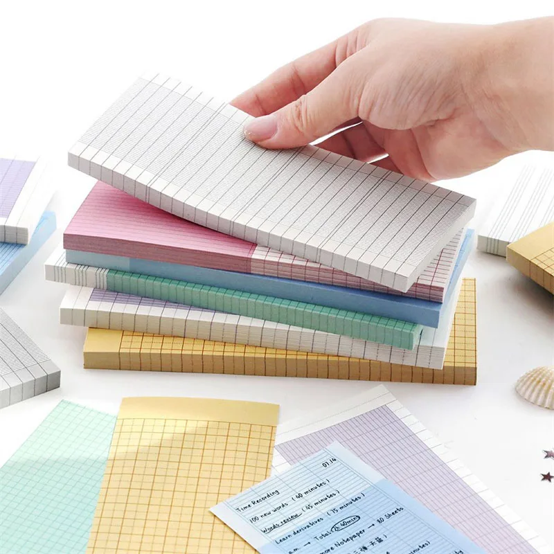 80 Sheets Grid Lined Memo Notes Self-adhesive Planner Journal Scrapbook Marking Office School Stationery For Notebook Annotation