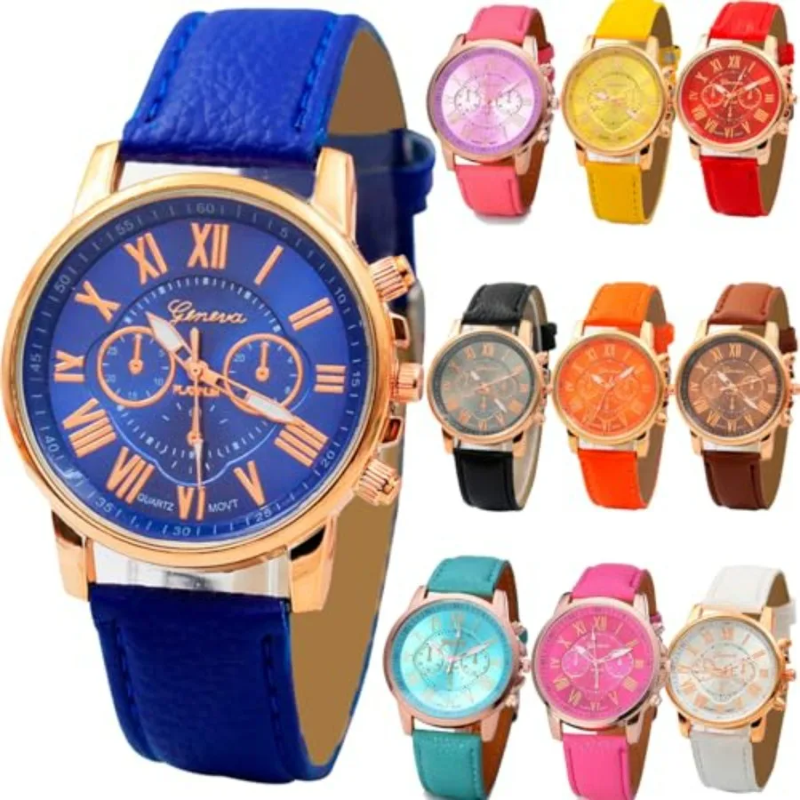 Paquete de 10 relojes unisex de silicona estilo Tally, reloj deportivo dorado con correa de cuero para hombre y mujer