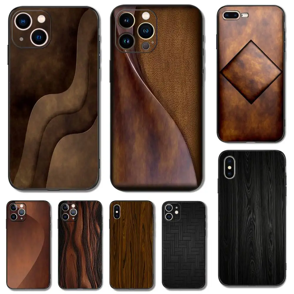 

Funda bamboo wood cover Luxury Phone Case For iPhone16,15,14,13,12,Pro,X,XS,Max,XR,Plus,Mini Soft Silicone Black Shockproof TPU
