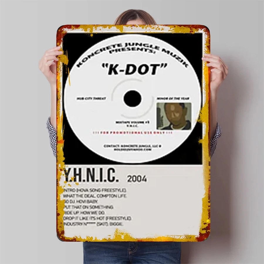 Custom Kendrick Lamar K-DOT Album Cover Metal Wall Art YHNIC 2004 Hip Hop Music Decor for Fans