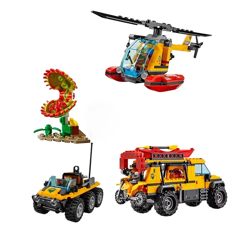 Adventure Series Jungle Adventure Base Exploration Car Helicopter Creative Building Blocks Children\'s puzzle Toys For Kids Gifts