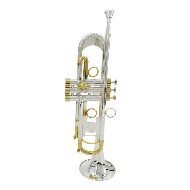 

Hooqu Hot Sale Two-color Trumpet B Flat Silver-plated Brass Trumpet Instrument Beginner Professional Performance