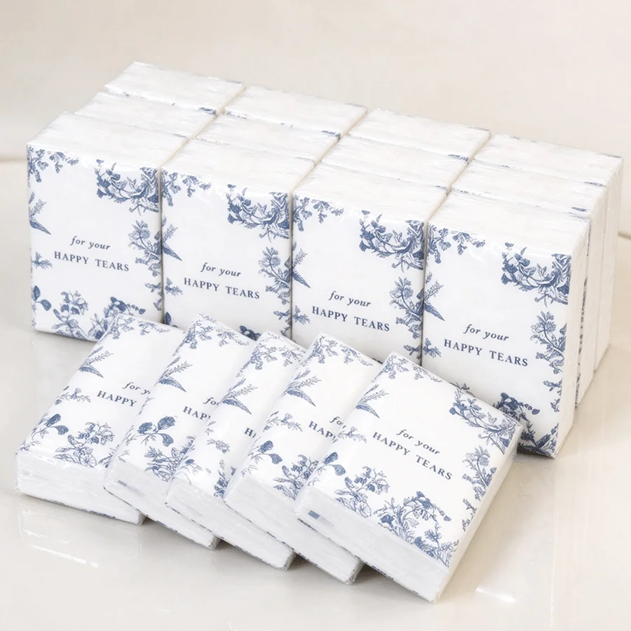 12pcs Floral Printed Pocket Facial Tissues Blue Botanical Travel Size Soft Paper Handkerchiefs for Wedding Party Outdoor XJM