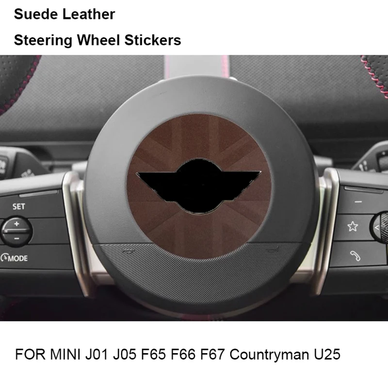 Car Steering Wheel Cover Sticker Suede Leather for Mini Countryman U25 F65 F66 F67 Cooper S E SE J01 EV J05 Aceman 2024 2025