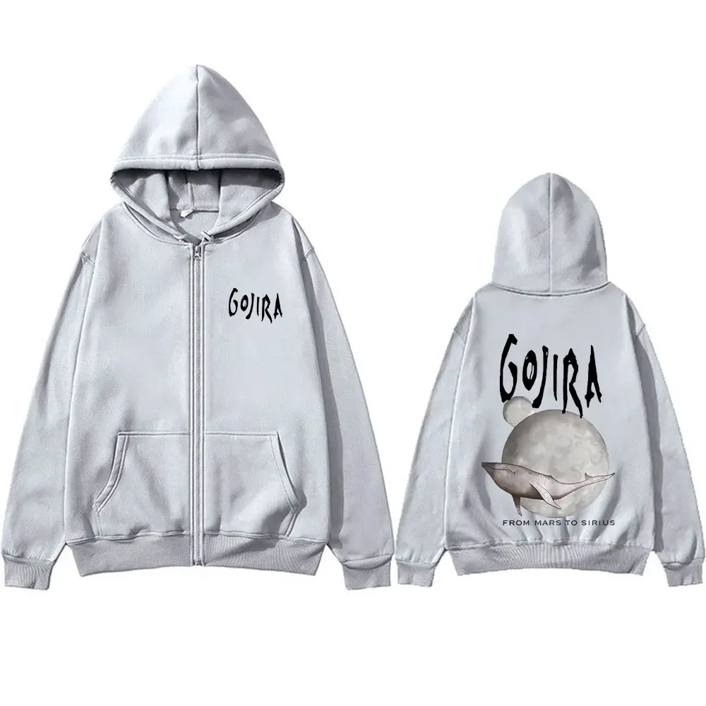 روك ميتال باند Gojira من المريخ إلى سيريوس تحلق الحيتان ألبوم الموسيقى الجرافيك قلنسوة بسحاب الرجال موضة Vinatge زمم سترة
