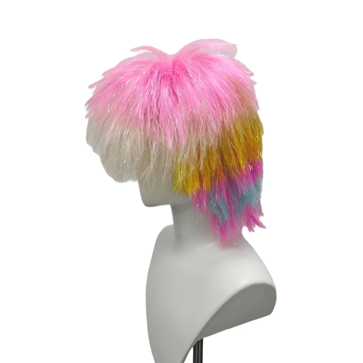 Pastel Rainbow Tinsel Mullet Synthetic Wig, Fluffy Spiky Layered Cut for Rave Festival Halloween Punk Cosplay Party Outfit view 3