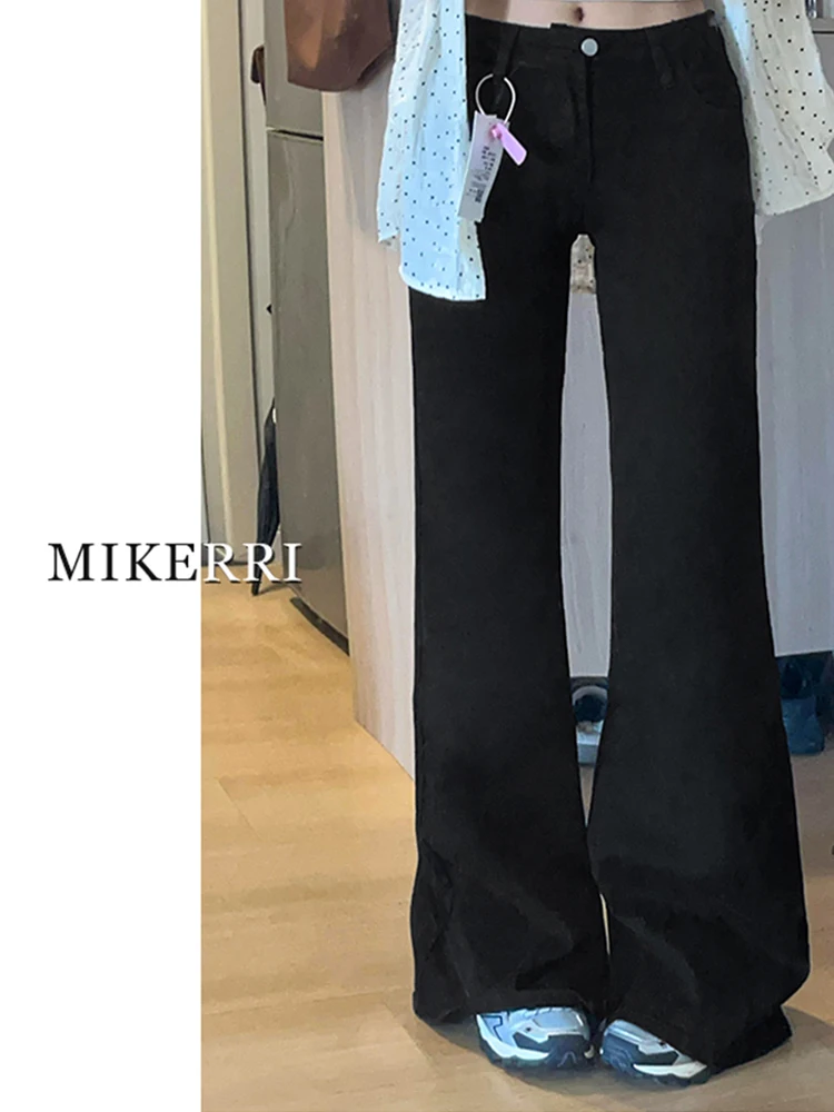 Damskie spodnie dżinsowe typu flare/bootcut w stylu Kpop Gyaru na sezon Jesień Zima 2025, dżinsy Y2k Harajuku, luźne czarne dżinsy z efektem warstw, proste dzwony, nowość.
