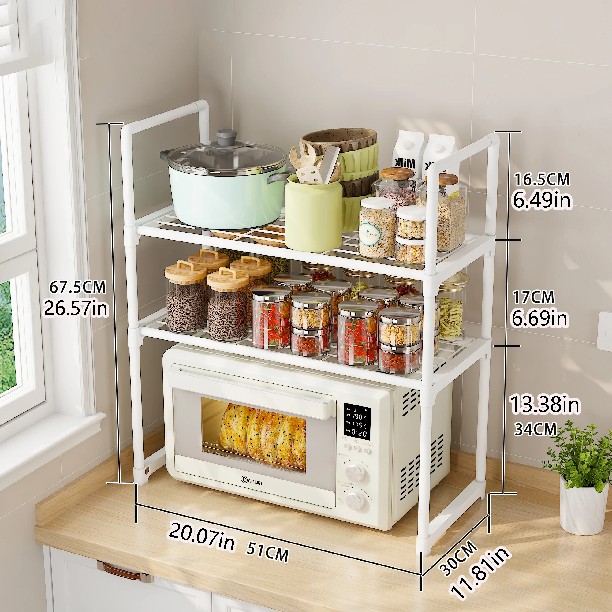 Multi-Layer Microwave Oven Storage Rack for Kitchen Countertops, Taking Advantage of the Vertical Space on the Countertop, Eliminating Clutter and Congestion on the Countertop Available in Multiple Sizes, Items Are Organized in Distinct Areas for Easy Access; Available in Two Simple Color Schemes (Black and White), Suitable for Various Kitchen Decor Styles, Quick Assembly Without Complex Tools, Easily Creating a Clean and Tidy Cooking Area. Black.