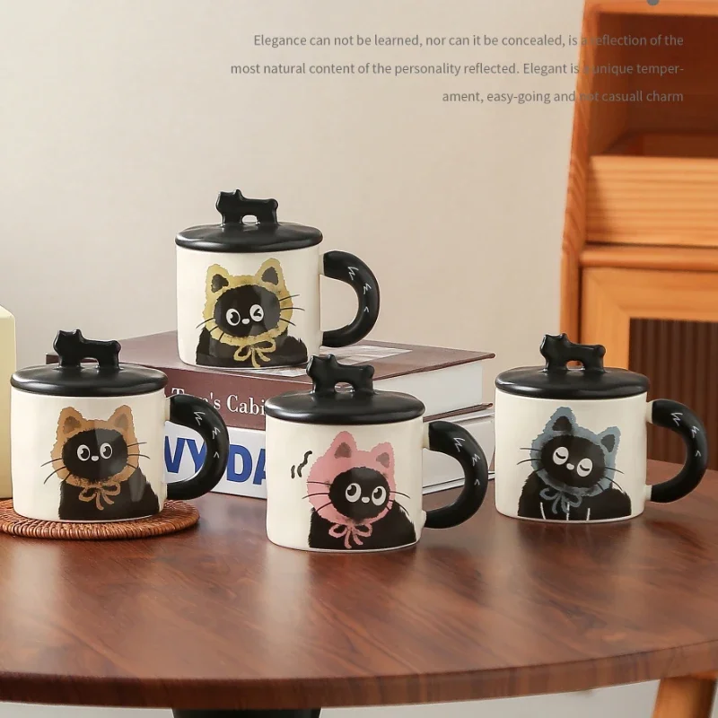 Couple Ceramic Water Cup Creative personality cat mug with lid cute ceramic coffee cup drinking water cup souvenir