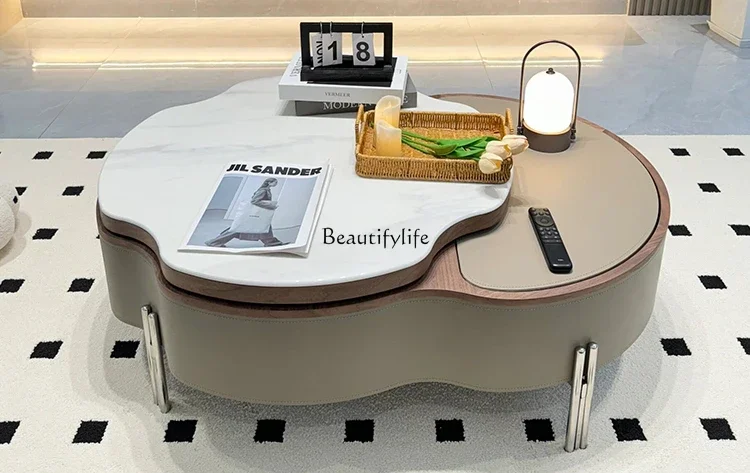 Light luxury living room coffee table high-end lifting microcrystalline stone cream wind small apartment coffee table