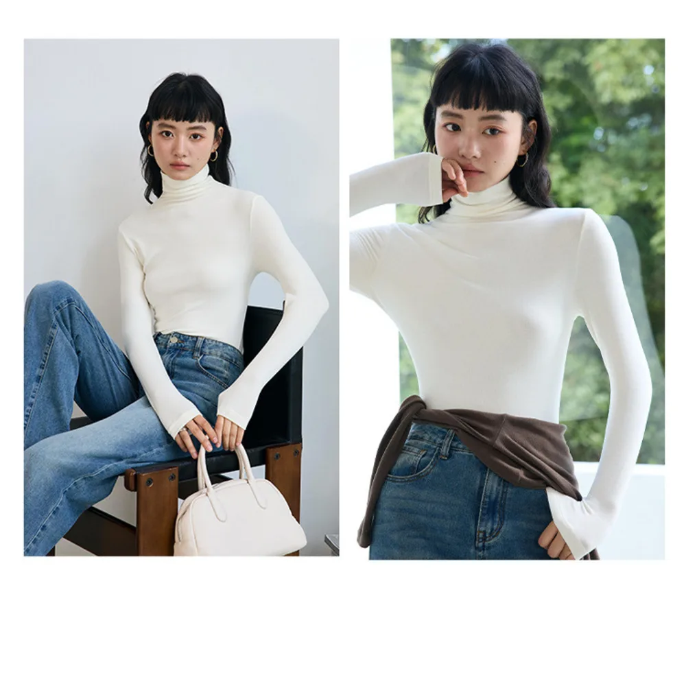 قميص Lyocell Turtleneck الأساسي للنساء، خريف وشتاء، Lenzing Tencel، التخسيس، سترة محبوكة، بلوزة طويلة دافئة من الصوف