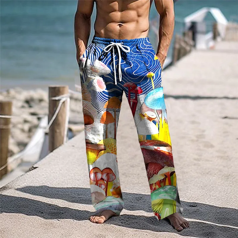 Summer Beach Loose Fit Men's Autumn New Style, Loose Linen Pants, Comfortable Street Men's Pants With Large Leg Ties