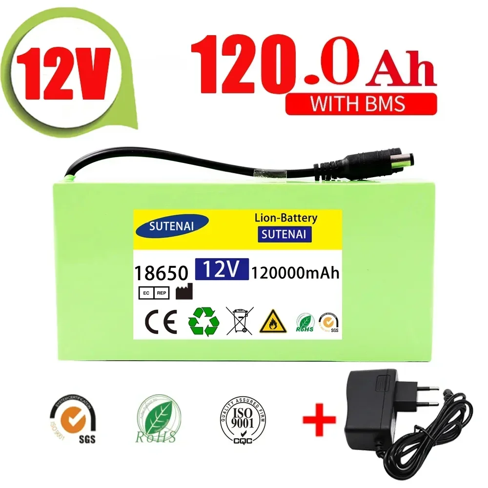 Free Shipping 12v 120000mAh Portable Power Bank DC 12 6v 120ah with EU Plug 12 6v 1A Charger DC Bus Head Cable