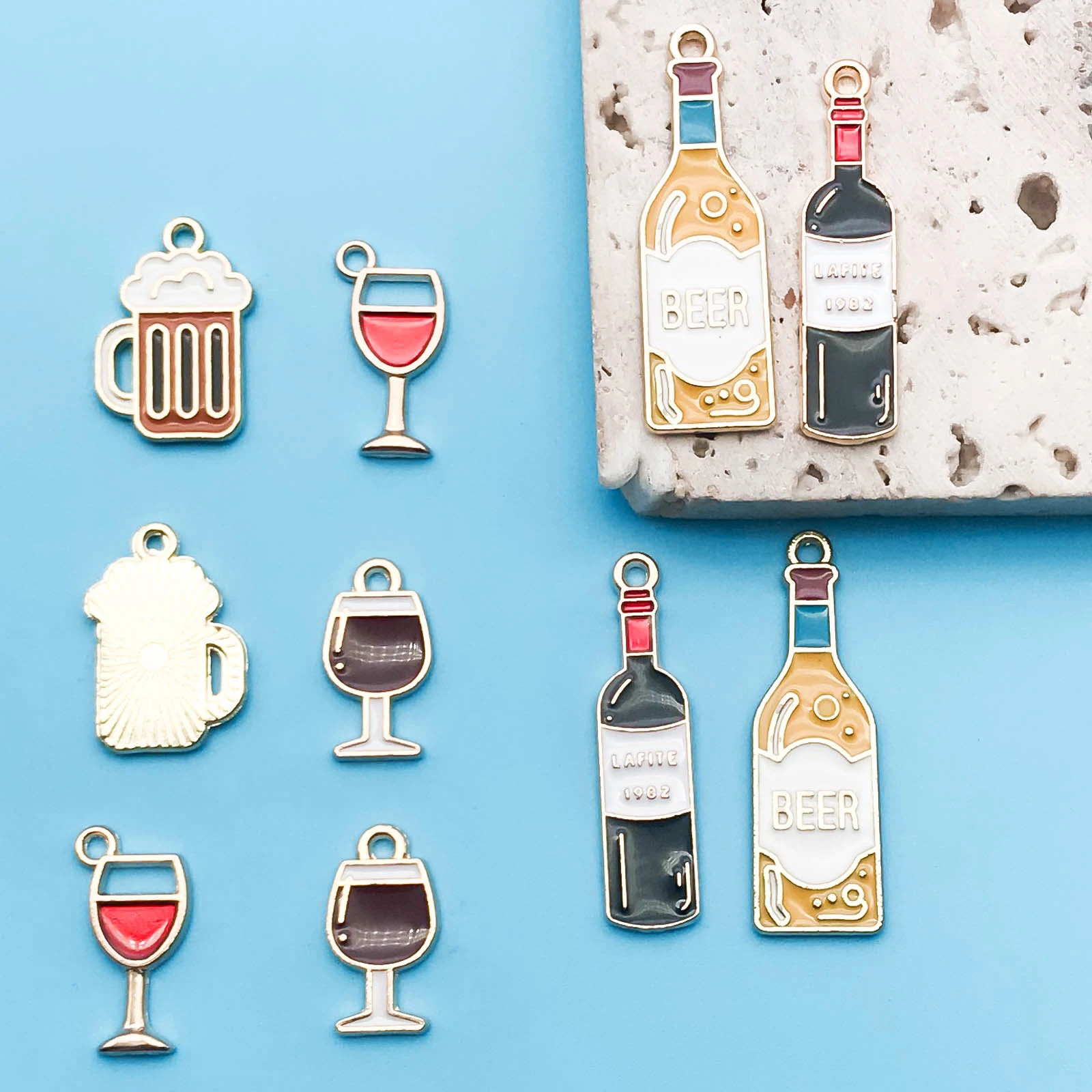 10pcs Enamel Charms Red Wine Wine Glass Beer Beer Glass Pendants Mixed Style AccessoriesFor Jewelry Making Findings Crafting