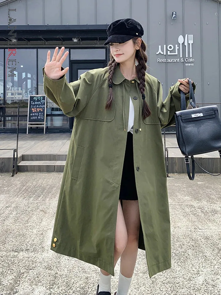 

LANMREM Casual windbreaker For Women Lapel Single Breasted Solid Color Minimalism Trench 2024 Female Autumn New Clothing 2Z2478