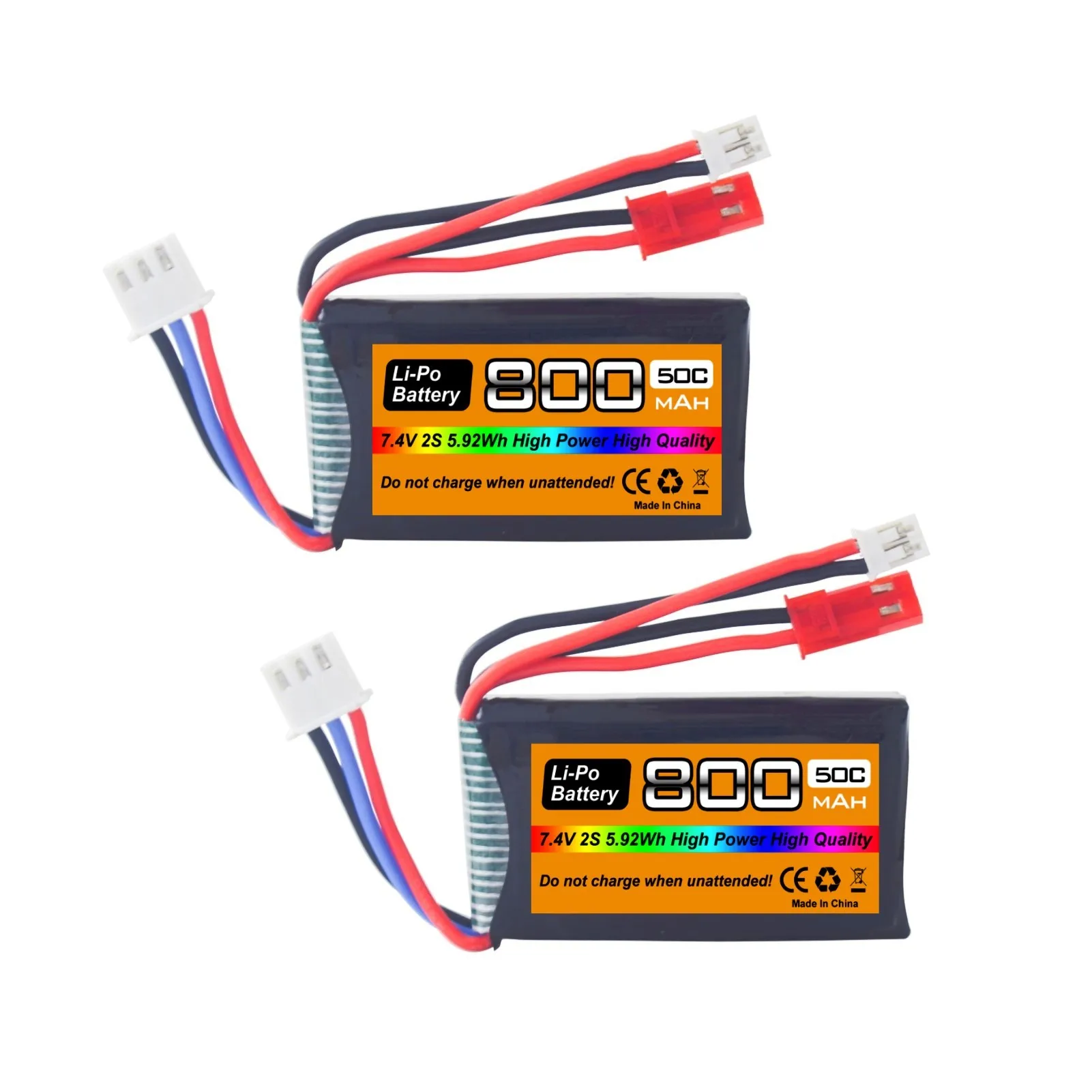 

2PCS 7.4V Lithium Battery 2S 50C 800mAh With JST And PH2.0 Plug For SCX24 Remote Control Vehicle Battery