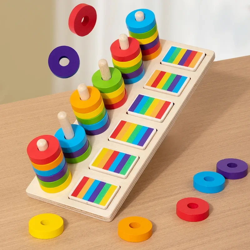 

Wooden Color Matching Game Set Pillar Pairing Toys Color Recognition Exercise Hand-eye Coordination Concentration