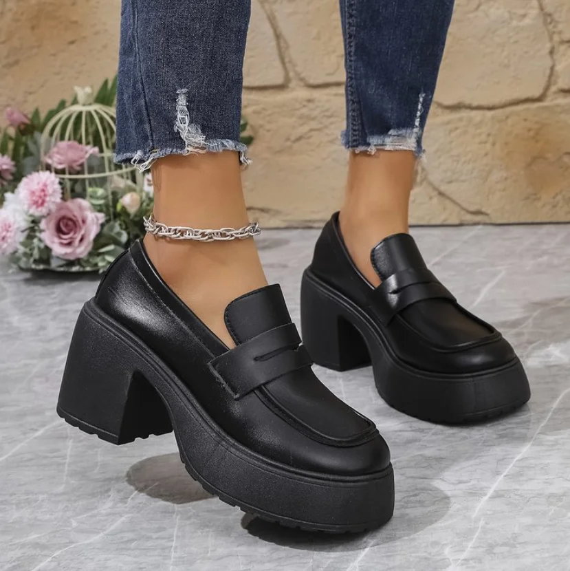 British High Heels Gothic Loafers Women Mary Janes Shoes 2024Spring Leather Chunky Platform Pumps Woman Slip On Jk Uniform Shoes