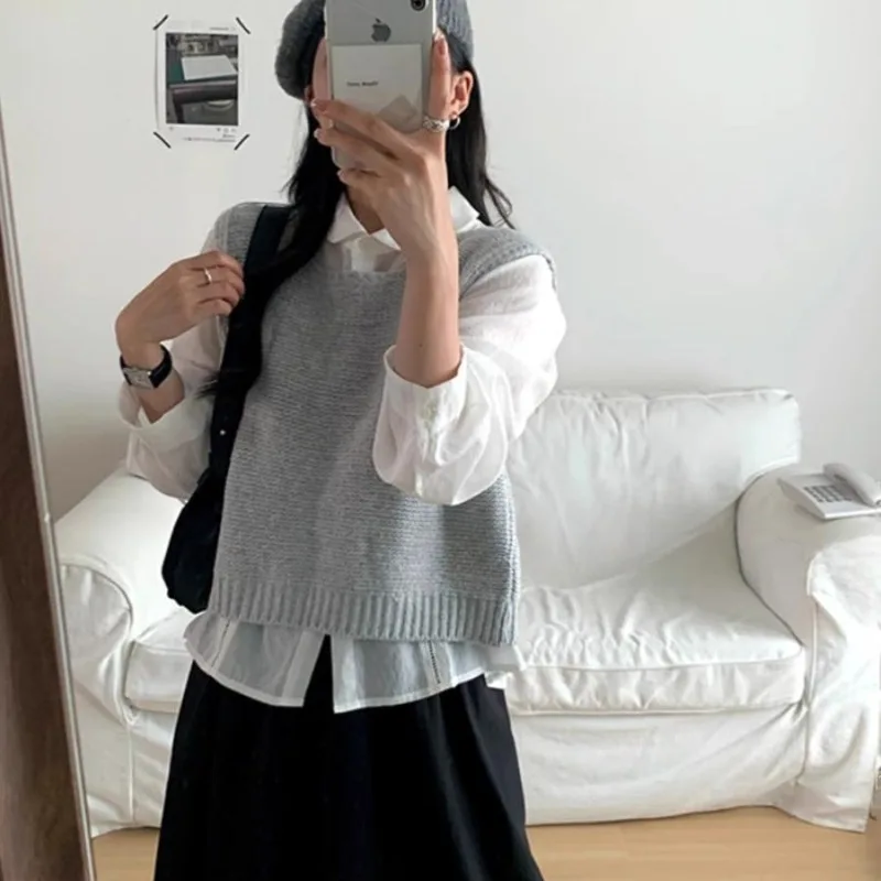 Sweater Vests Women Designed Retro Square Collar Bow Drawstring Early Autumn New Knitted Tops Sleeveless Sweet Lovely Girls Chic