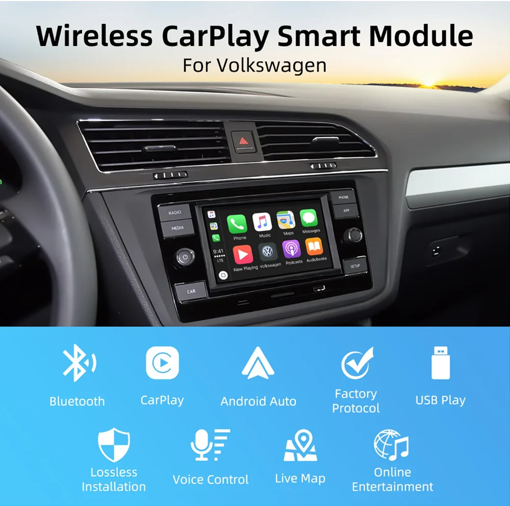 CARABC Wireless Carplay Android Auto Module Airplay AutoLink Mirror For VW Volkswagen MIB Skoda Octavia A5 Polo Golf 7 Passat B8