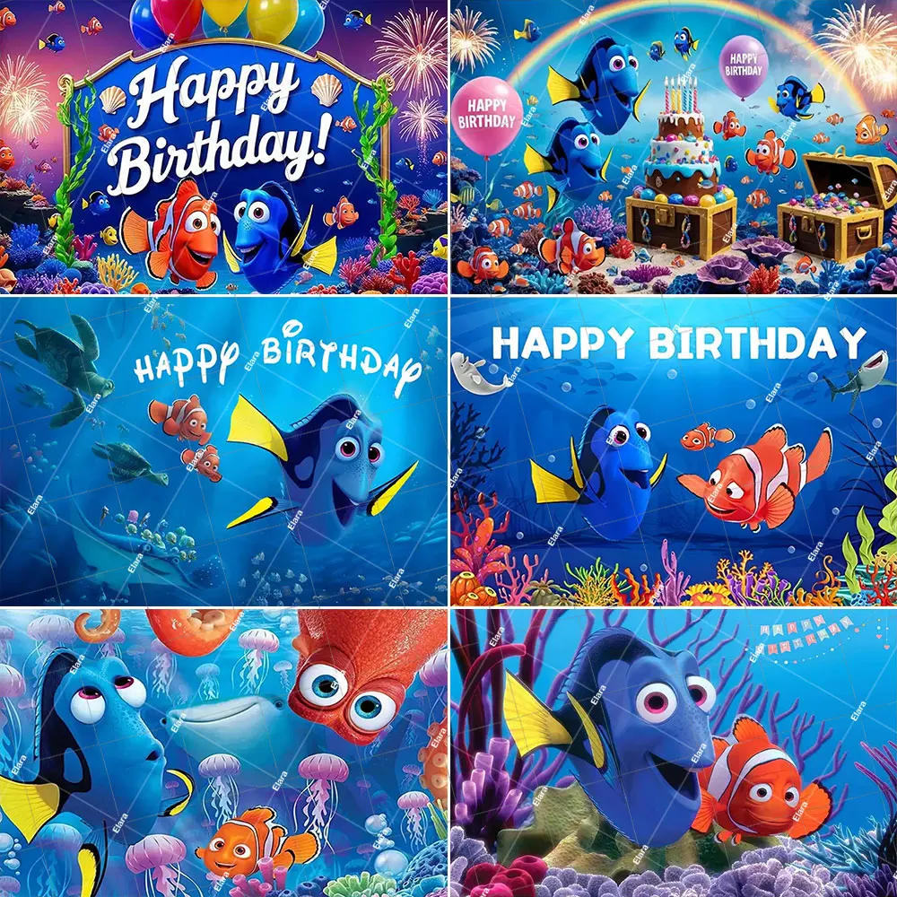 

Customized Finding Nemo Baby 1st Birthday Party Decoration Underwater World Baby Shower Photography Background Studios Props