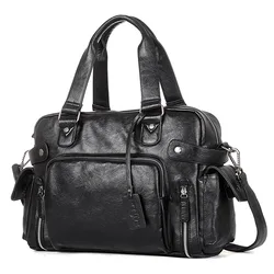 Handbag for Man Shoulder Briefcase Bag PU Leather Tote Laptop Business Boston Duffel Crossbody Side Bag Husband Men'S Necessaire