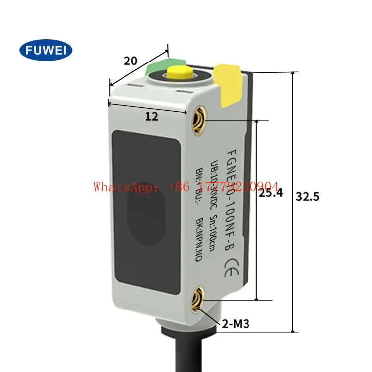 

FGNE10-100NF-B Оптический датчик 100 см Измерение расстояния Диффузный сенсорный переключатель TOF Фоновая ингибиция Фотоэлектрический датчик
