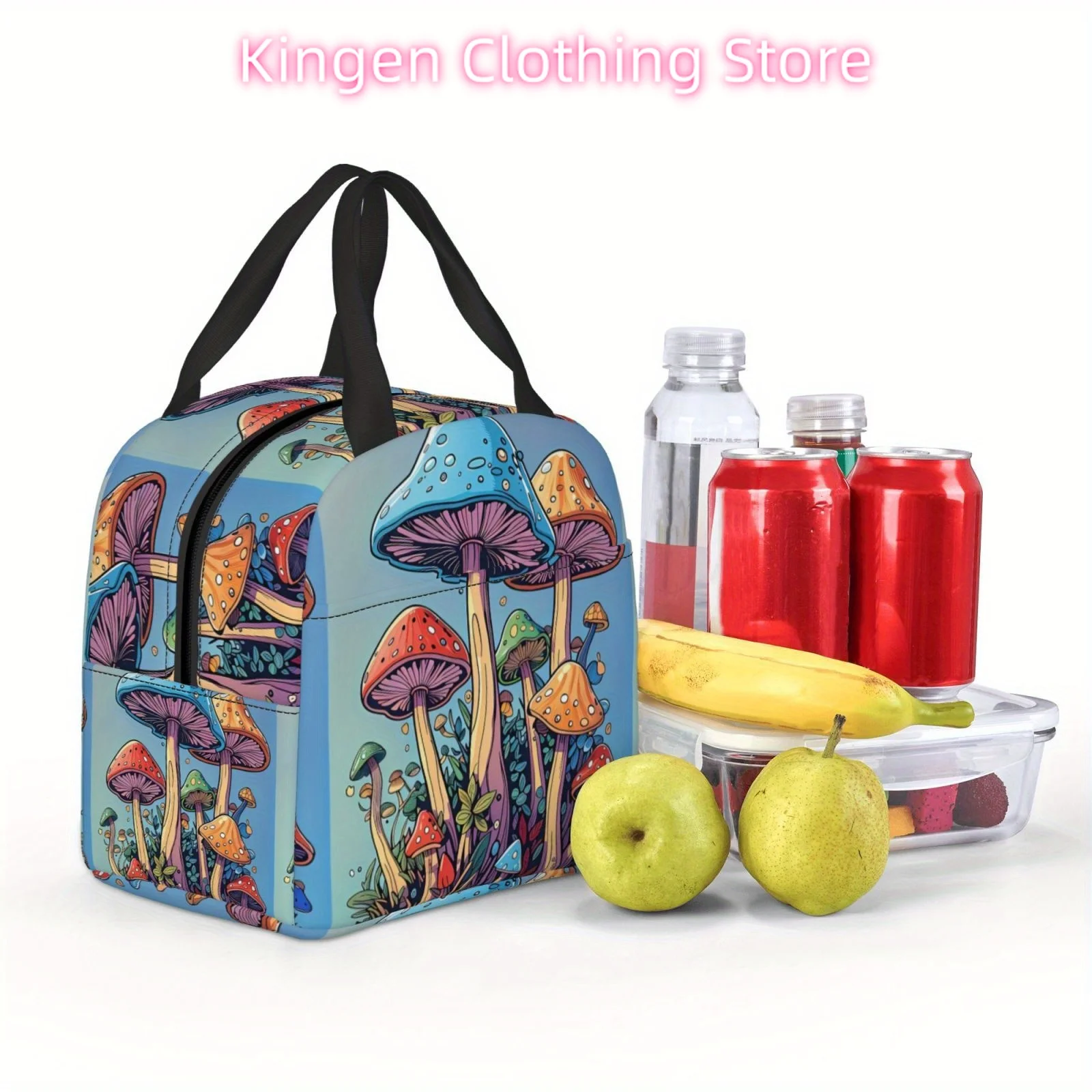Whimsical Mushroom Insulated Lunch Bag - Reusable, Leak-Proof, Durable Polyester Tote with Vibrant