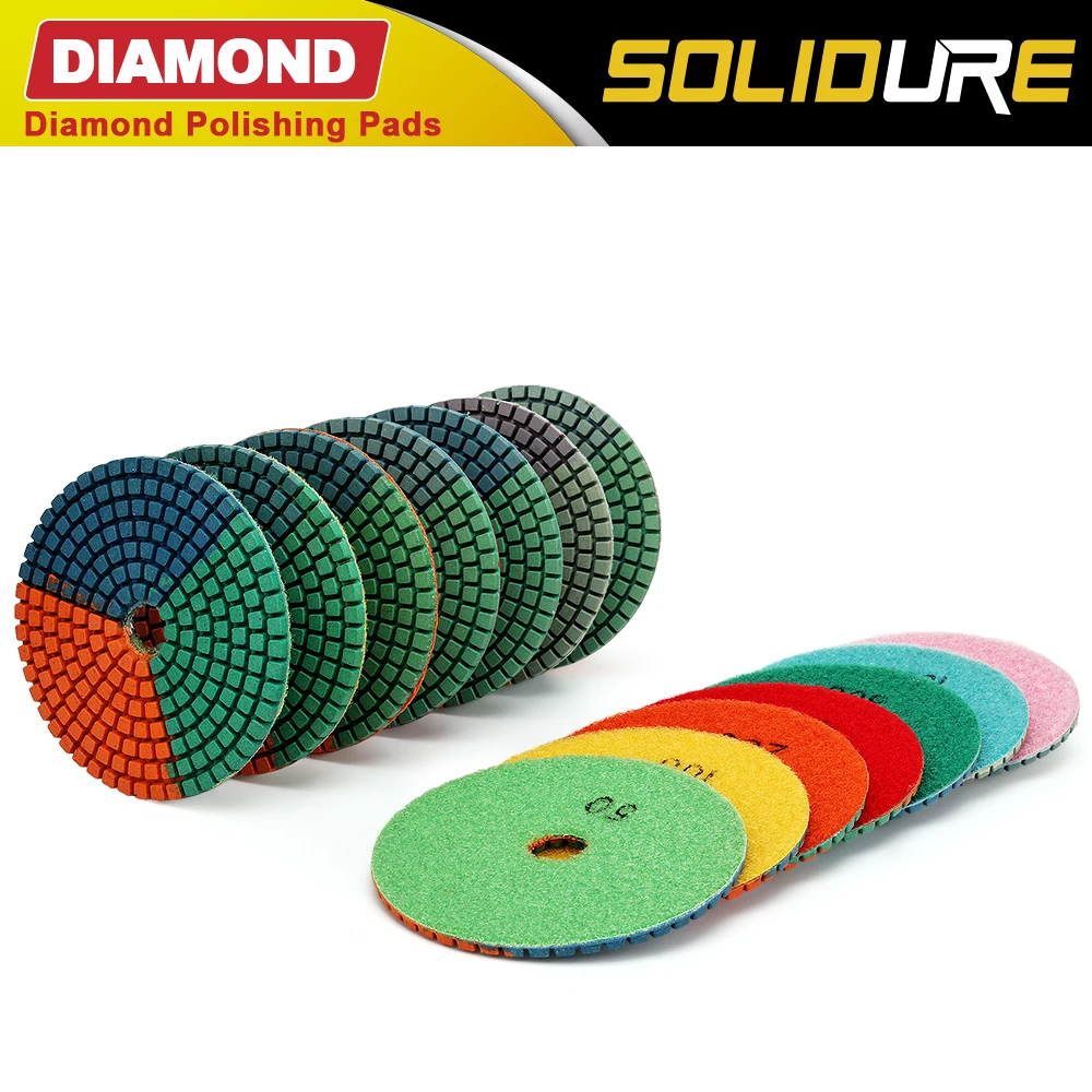 7pcs/Set  Colorful Diamond Wet Polishing Pad 4 inch Grinding Discs Flexibale Sanding Pad For Marble Granite Engineered Stone