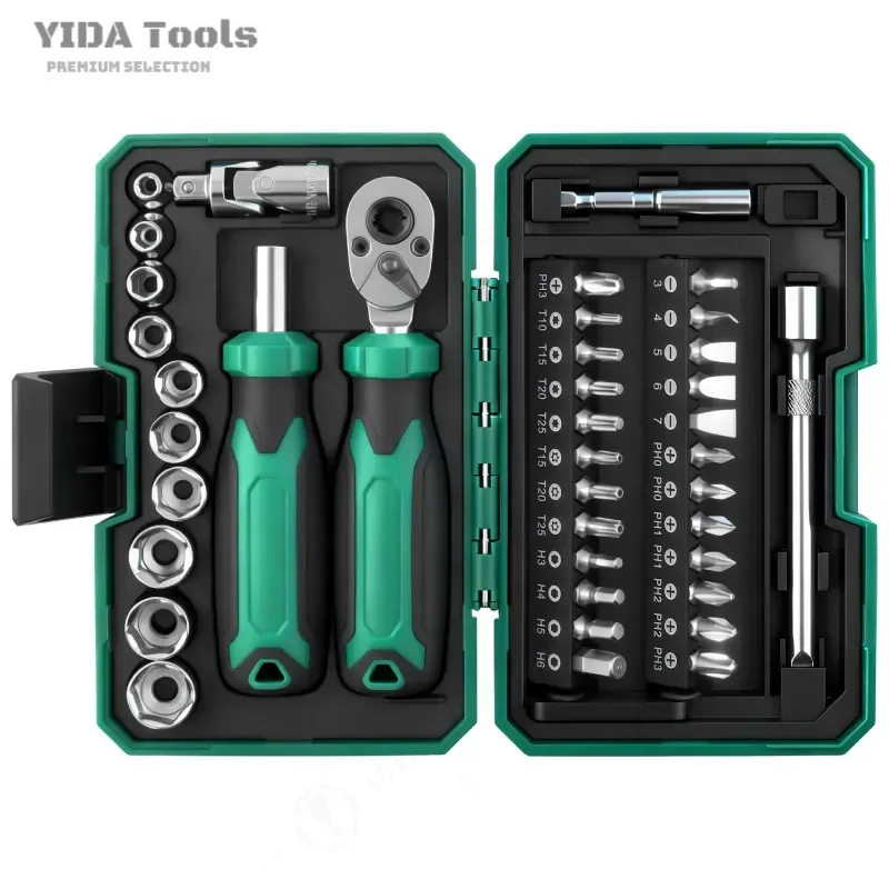 40 Piece Socket Bit Set Household Multifunctional Tool Kit Small Ratchet Wrench High Torque Screwdriver Combination