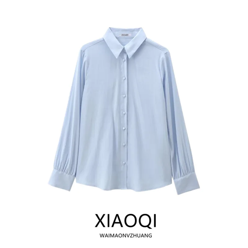 Automne hiver femmes décontracté Long Sve irt col bouton décoré doublé nouveauté Faion polyvalent coupe ample irt