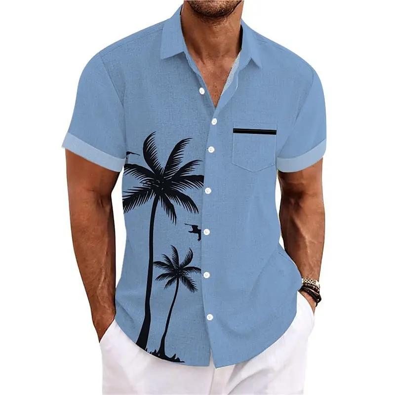 Chemise Hawaïenne à Manches Courtes pour Homme, Vêtement de dehors, Streetwear, à la Mode, avec Motif d'Arbre AMP, à Revers, Été