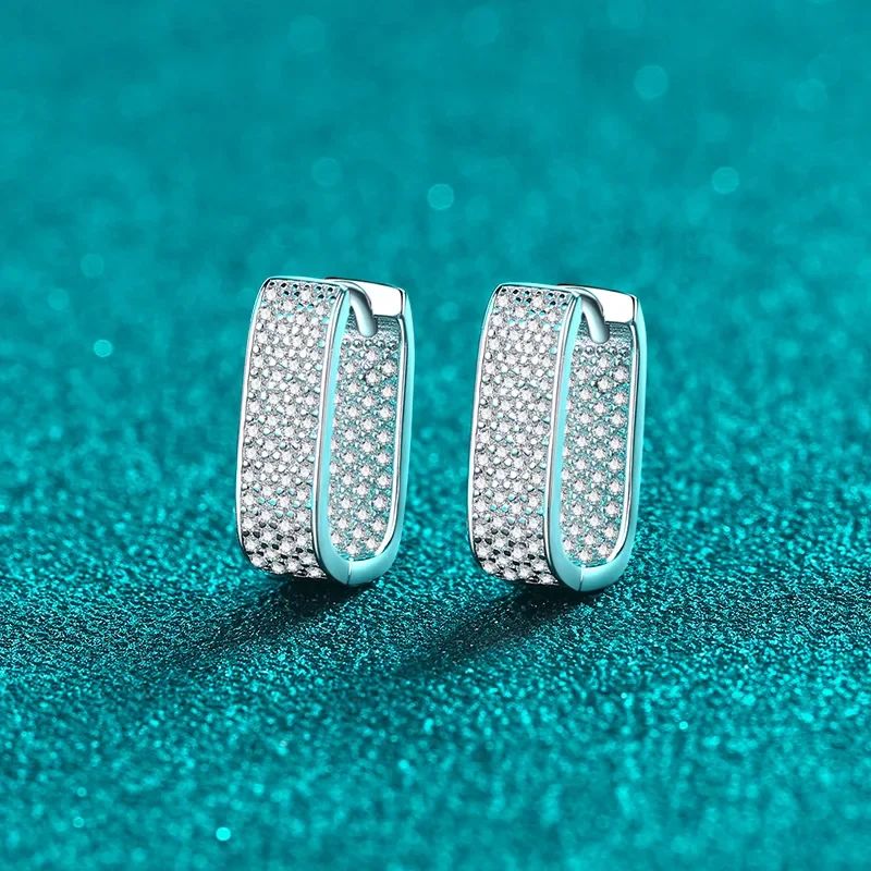 

Gorgeous Full Moissanite Small Square Ear Clip for Women Premium Atmospheric Platinum Pt950 Hoop Earrings Valentine's Day Gift
