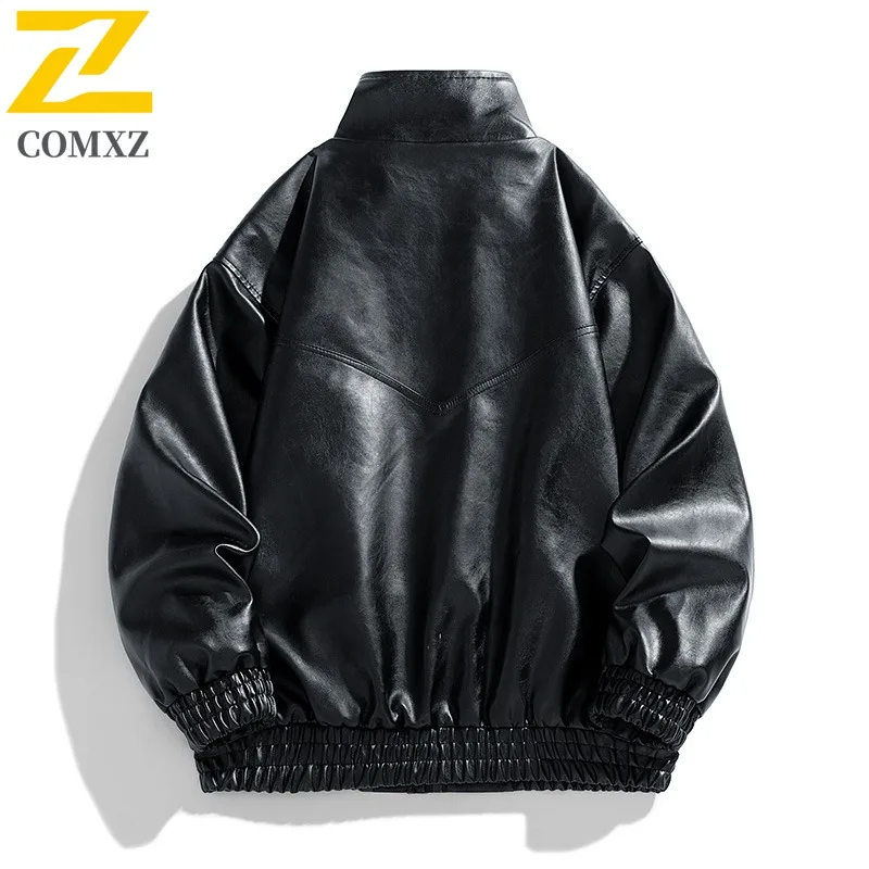 

COMXZ American Style Men Leather Jacket Lightweight Motorcycle Coat Casual Outdoor Cycling Comfortable Windproof Autumn Clothing