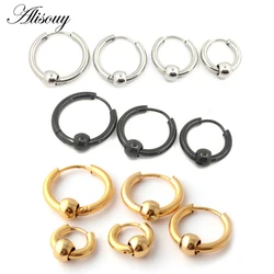 Alisouy 2PC Punk Gold Color Stainless Steel Hoop Earrings Simple Style Earring Circle Fashion Earrings for Women Man Jewelry