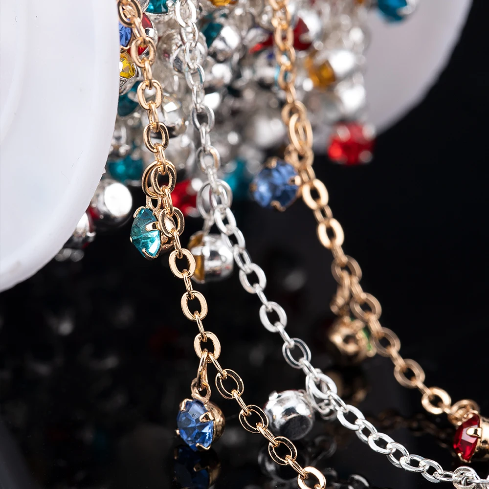 New Hot Selling Pink Purple Blue Red White Rhinestone Chain Matel Chain Plating For DIY Women Necklace Jewelry Making Supplies - view 3